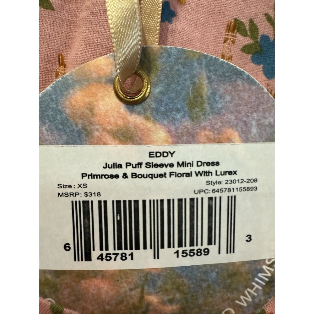 NWT Eddy Julia Puff Sleeve Pink Mini Babydoll Dress Floral Coquette Girl XS $318 - Picture 9 of 9